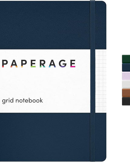 PAPERAGE Graph Paper Journal Notebook, (Navy), 160 Pages, Medium 5.6 in x 8 in - 100 GSM Thick Paper – Hardcover Grid Notebook for Work or School