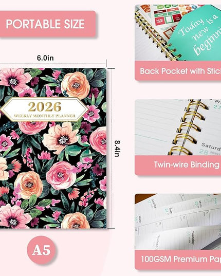 Ymumuda 2026 Planner, Daily Weekly Monthly Planner, 2026 Calendar Planner (Jan 2026 - Dec 2026), 8.4" x 6.3", Teacher School Student Work Agenda with Tabs, Ideal for School Office Supplies