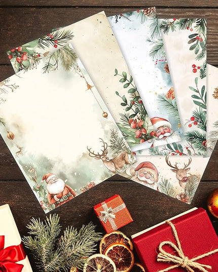 PARTH IMPEX 56 Sheets Christmas Writing Paper 8.5x11 - Letter Size Stationery Holidays Winter Party Looking Santa Letterhead Printer Paper - 120gsm Thick Decorative Double-sided Design