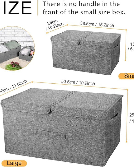 2 Pack Large Storage Boxes with Lids and Handles, Collapsible Linen Storage Bins Organizer Containers Baskets Cube with Removable Divider for Home Bedroom Closet Office (Pink, Small)