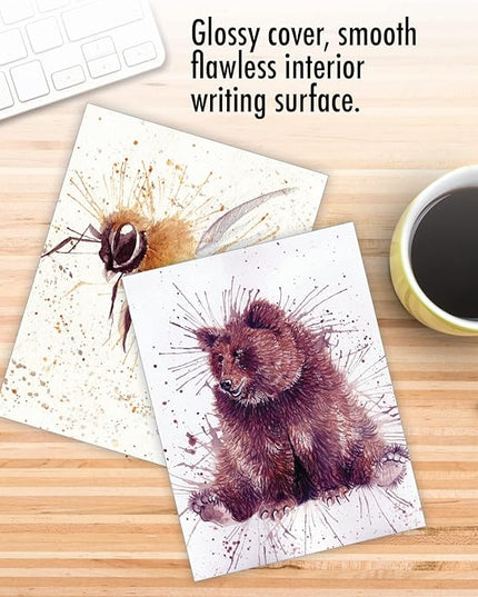 The Best Card Company - Assorted All Occasions Animal Watercolor Blank Greeting Notecard Box Set - Incl. 10 Unique Designs + Envelopes, Thank You, Invitations - Wildlife Splash AM2954OCB-B1x10