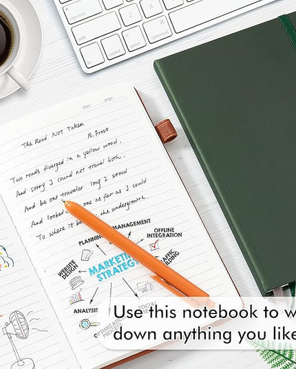 feela Hardcover Notebook For Work, Classic Ruled Lined Journal Set School Business Supplies, with 3 Black Pens, 120 GSM, 5.1”x8.3”, 3 Pack, A5, Vintage Colors