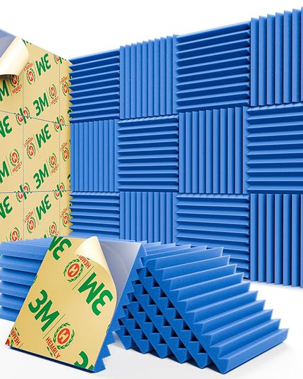 12 Pack Sound Proof Foam Panels for Walls,Self-Adhesive Foam Acoustic Panels Sound Absorbing,High Density Quick-Recovery Soundproof Wall Panels 1" X 12" X 12"-Blue
