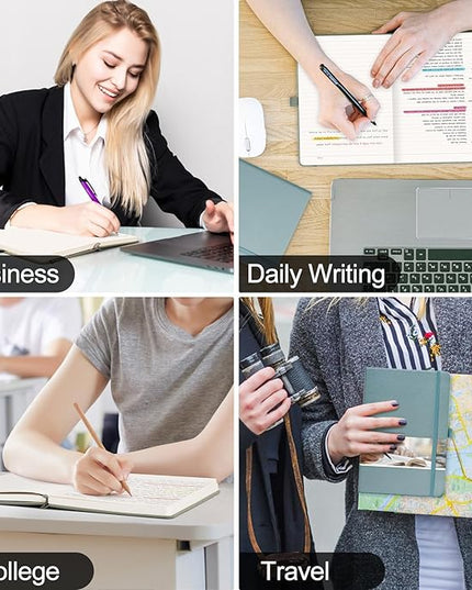 EMSHOI Lined Journaling Notebook - 120gsm Leather Journal with Sticky Notes & 256 Numbered Pages, A5 Hardcover College Ruled Notebook for Work, School, Writing, 5.75”x8.38” - Khaki