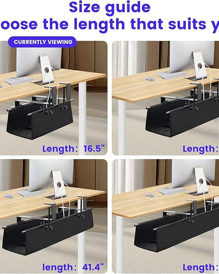 Under Desk Cable Management Tray, Clamp-On Cord Organizer，No Drilling Required, Holds Up to 22 lbs, for Cords, Routers, Power Strips (Black, 28.4inch)