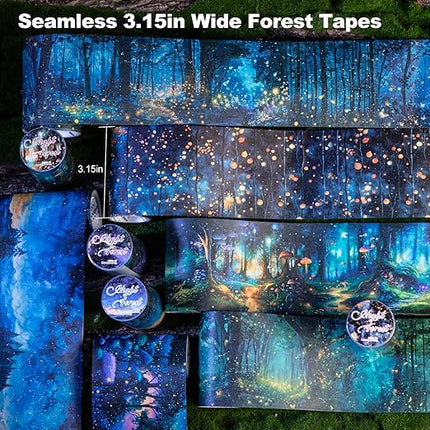 AuriicLeaf Night Forest Seamless Washi Tape Scrapbook Kit – 6 Rolls with Starry Sky, Fairy Woods & Twilight Designs for Journaling, DIY Crafts, Gift Wrapping, Card Making, Decoration, 3.15in Wide