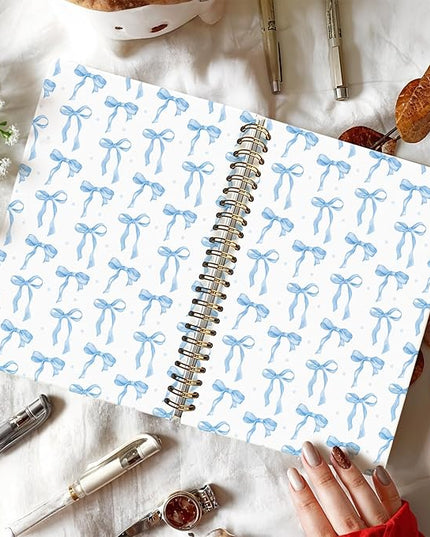 Coquette blue Bow Notebook Journal, Preppy Aesthetic Journal, Preppy Gifts for Women, blue Office Supplies, Hardcover Spiral Notebook 80 Sheets -160 Pages 5.5x8.3 Inch