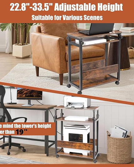 TooCust Height Adjustable Computer Tower Stand, Computer & Machine Carts, PC Tower Stand, Printer Stands with Wheels, 24" W x 12" D x 23"-38" H, Holds Up to 132 lbs (Fits Tower Lower Than 19")