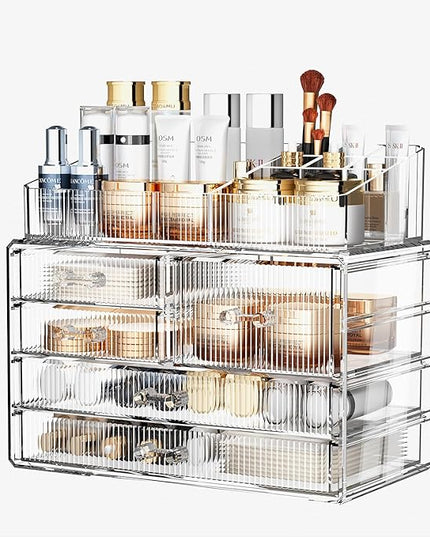ZHIAI Stackable Storage Drawers, Acrylic Bathroom Counter Organizer Clear Makeup Organizers for Vanity, Kitchen Cabinets, Bathroom, Undersink, Home Organization and Storage (2Top 3 Drawers,)