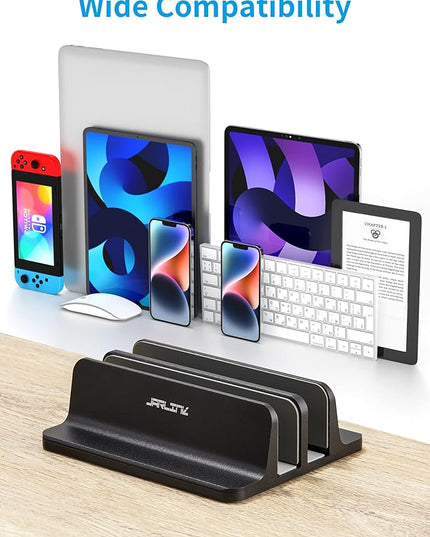 JARLINK Vertical Laptop Stand Holder, Aluminum Double Desktop Stand Holder with Adjustable Dock (Up to 17.3 inch), Compatible with MacBook, Surface, Chromebook, and Gaming Laptops, Black