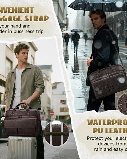 RAINSMORE Mens Laptop Bag PU Leather Messenger Bag 15.6 Inch Briefcase Vintage Computer Satchel Bag for Work Business