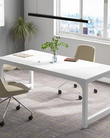 Tribesigns Modern Computer Desk, 70.8 x 31.5 inch Large Office Desk Computer Table Study Writing Desk Workstation for Home Office, White Metal Frame