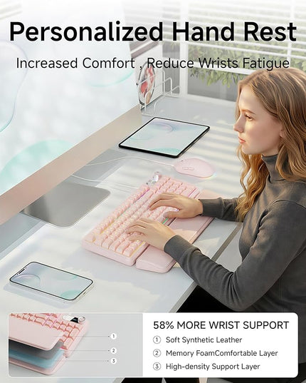 C98 Wired Keyboard and Mouse Combo, Wired Computer Keyboards with Wrist Palm, Double-Shot Keycaps, Silent RGB Backlight Keyboard for Windows/MAC/PC (Creamy Pink)