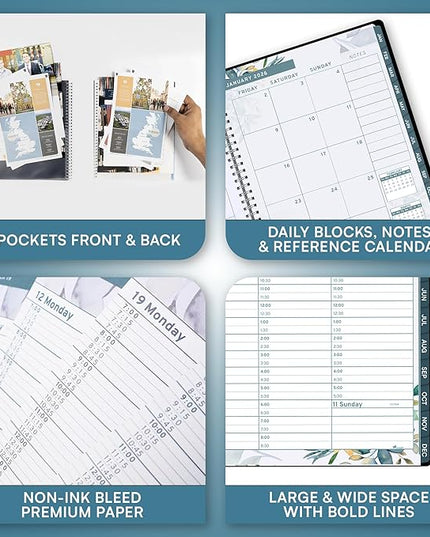 Ensight 2026 Appointment Book and Planner 6.5" x 8.5" Large Hourly Weekly Daily Schedule Book with Tabs, 30 Minute Time Slots, Floral Calendar Organizer Jan 2026–Dec 2026 Appointment Planner - Floral