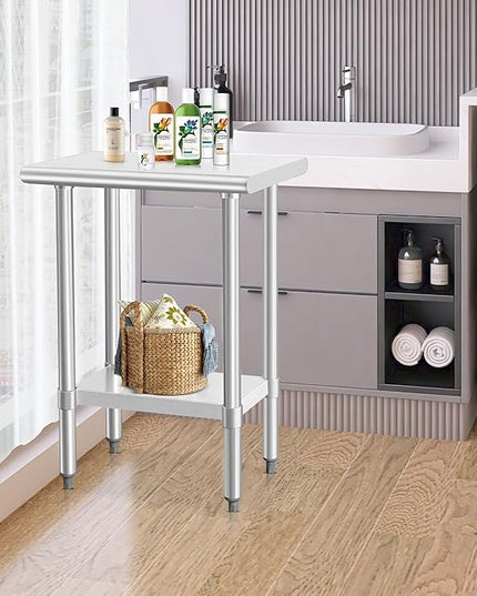 HARDURA Stainless Steel Work Table Commercial 18×24 Inches Kitchen Prep Table and Heavy Duty Commercial Workbench NSF 430 with Undershelf and Galvanized Legs