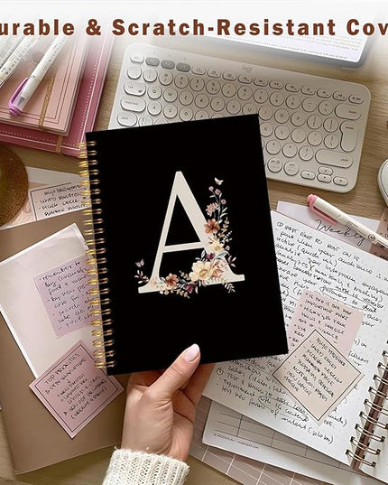 Lacama Black Initial Letter A School Notebook Journal, Aesthetic Wildflower Personalized Spiral Notebook, School Supplies, Customized Monogrammed Gifts, Birthday Gifts for Women, Office Supplies