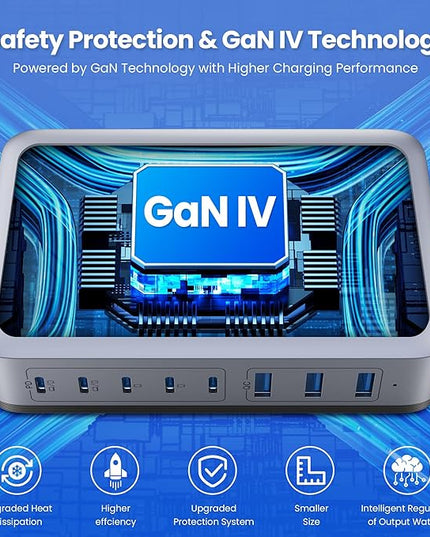 USB C Charger Block 515W[2025 Upgraded] GaN IV 8 Port Fast Charging Station Hub,Dual PD 100W USB C Laptop Charger Compatible with MacBook Pro/Air,iPad,iPhone 16/15,Galaxy S23/S24 Steam Deck Dell XPS