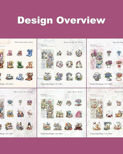 AuriicLeaf Twilight Garden PET Stickers – 120Pcs Retro Botanical & Animal Stickers, Waterproof for Scrapbooking, Journaling, Crafting & DIY Decor