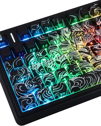 Tsungup Shine Through PBT Keycaps,138 Keys Custom Cool Dragon Pattern Side Printed Keycaps,Cherry Profile Key Caps Keyboard Keycap Set for 60% 65% 75% 80% 100% MX Switches Mechanical Keyboard(Black)
