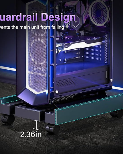 Adjustable Computer Tower Stand, Ventilated PC Stand for Floor, Mobile CPU Holder with 4 Caster Wheels Fits Most PC Tower, Under Desk CPU Holder for Office,Gamers and Students