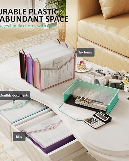 ThinkTex Plastic Expanding File Folder, Transparent envelopes with Snap Closure,No Dividers,Large Capacity,Document Organizer for Bills&Taxes,Letter/A4 Size for School/Office/Home- Two-Tone-5pcs