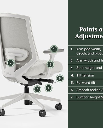Branch Ergonomic Chair Pro - Mesh Office Chair with 14 Points of Adjustment - Height, Depth & Tilt Adjustable - 5D Armrests - Forward Tilt, Smooth Recline, and Lumbar Support - Ivory Boucle