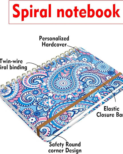 Spiral Journal Notebook for Women, Hardcover A5 College Ruled Notebook, 120 Pages, Thick Paper, Cute Lined Journal for School, Office & Work, 6 x 8.4 in(Asian Paisley)