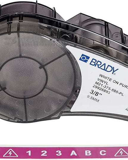 Brady Authentic (M21-375-595-PL) All-Weather Vinyl Label for Indoor/Outdoor ID, Lab and Equipment Labeling, White on Purple- ForM210, M210-LAB, M211, BMP21-PLUS and BMP21-LAB Printers, .375" W, 21' L