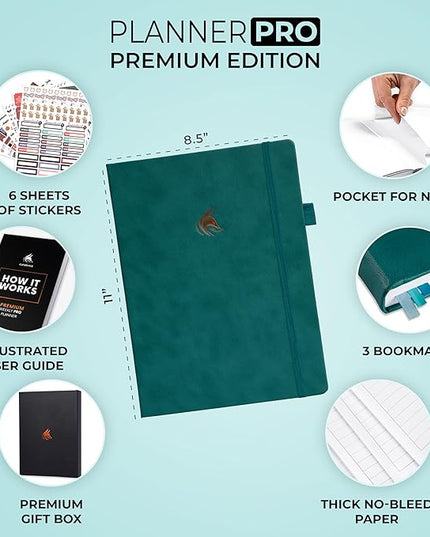 Clever Fox Planner Pro Premium – Luxurious Weekly & Monthly Planner with Budget Organizer for Productivity & Goals, Undated, A4 (Teal)