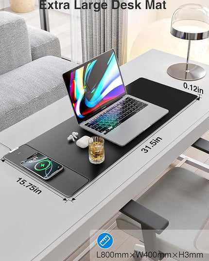 2-in-1 Mouse Pad with Wireless Charging, Gaming Mouse Pad, 31.5"x15.8" Large Desk Mat for Laptop/Keyboard, Waterproof Smooth Surface, Non-Slip Base, No Adapter