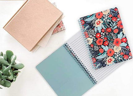 Steel Mill & Co Cute Red/Blue Mini Spiral Notebook, 8.25" x 6.25" Journal with Durable Hardcover and 160 Lined Pages, Folk Floral