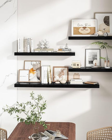 RICHFOCUS 40Inch Floating Shelves for Wall 2 Pack Shelves for Bedroom|Kitchen|Bathroom Wall Mounted Rustic Wood Floating Shelf with Invisible Brackets for Books|Storage|Decor, Black