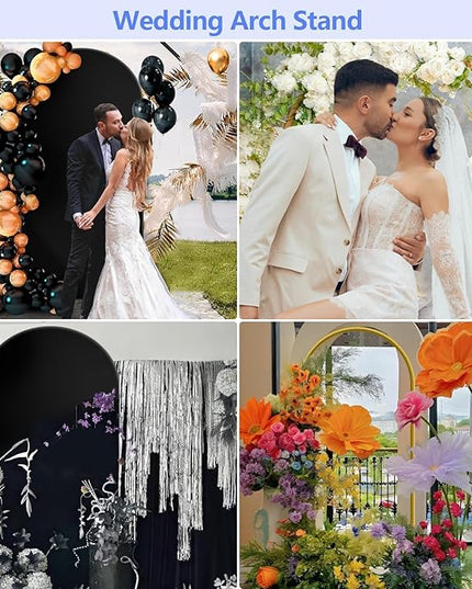 Metal Arch Backdrop Stand and Cover Set 7.2 ft, Wedding Arch Stand with Black Cover for Party, Birthday, Wedding, Bridal Shower, Baby Shower (Black, 7.2 ft)