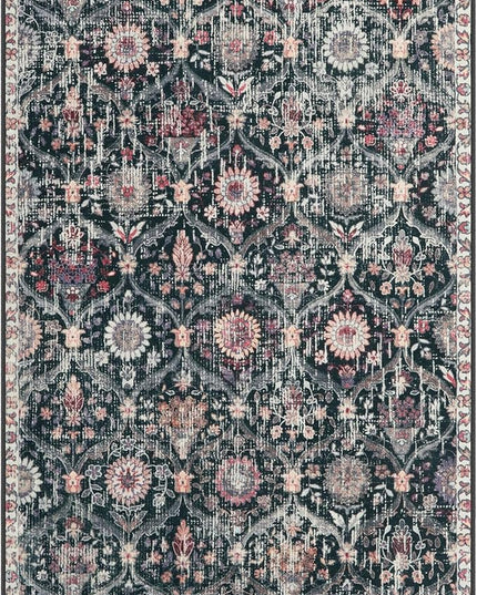 Lahome Moroccan Machine Washable Rugs for Living Room, 4x6 Rug for Bedroom Non-Slip Vintage Trellis Ultra-Thin Throw Carpet for Dining Room Office Nursery, Black/Multi