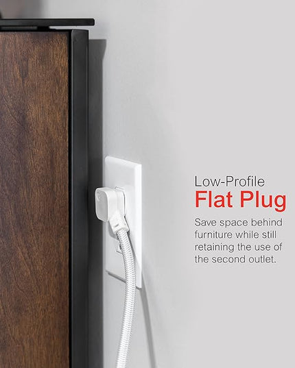 GE 3-Outlet Power Strip Surge Protector 8 Ft Braided Extension Cord with Multiple Outlets Grounded Flat Plug ETL Listed White 38433