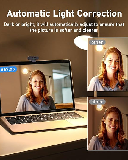 saylas 4K Webcam with 4 Noise Cancellation Microphone, W8GS Web Cam, Privacy Cover, 85° FOV, Plug & Play Web Streaming Camera for Computer, USB Webcam for Pc, Laptop, Desktop, Mac