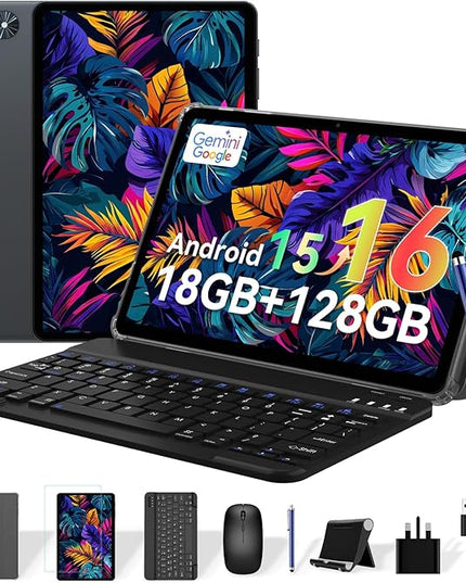 Tablet 2026 Android Tablets 10 Inch, Electronics Tablets with Keyboard, 18GB+128GB/2TB TF Upgradeable Android 16 Tablet, Gemini AI 2 in 1 Tablet with Pen, BT5.0, GPS, OTG, Suitable for Joy and Office