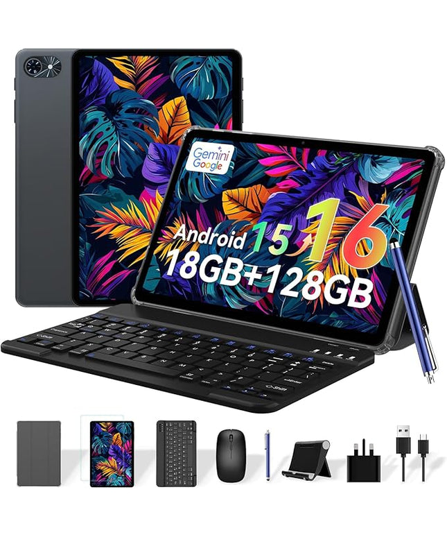 Tablet 2026 Android Tablets 10 Inch, Electronics Tablets with Keyboard, 18GB+128GB/2TB TF Upgradeable Android 16 Tablet, Gemini AI 2 in 1 Tablet with Pen, BT5.0, GPS, OTG, Suitable for Joy and Office