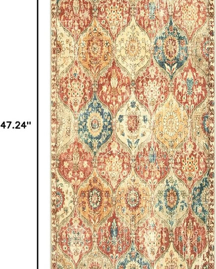 Lahome Kitchen Rugs Non Slip Washable Rugs for Entryway, 2x4 Rug Non-Slip Moroccan Trellis Ultra-Thin Indoor Door Mat Small Carpet for Bathroom Bedroom Entry, Red/Orange