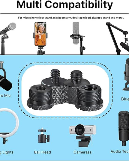 IXTECH Mic Stand Adapter Set - 8 Piece Metal Mic Stand Adapter Kit - 3/8 to 5/8 & 1/4 to 5/8 Female to Male Thread Adapter - Boom Arm Adapter (2)