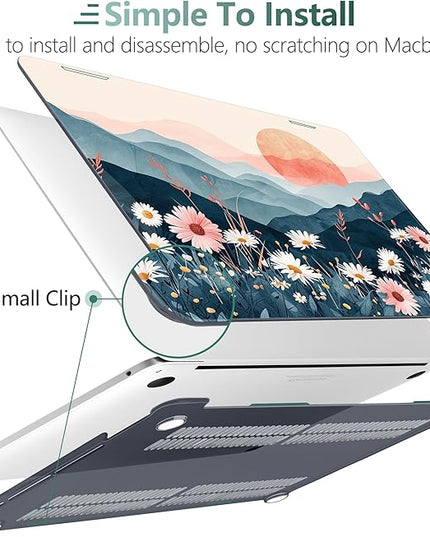 DONGKE Compatible with MacBook Pro 13 inch Case 2024 2023-2020 Release A2338 M2/M1 A2251 A2289 with Retina Display & Touch ID, Plastic Hard Shell & Keyboard Cover & Screen Film - Sun & Daisie