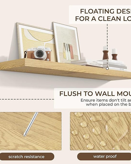 RICHFOCUS 40Inch Floating Shelves for Wall 2 Pack Shelves for Bedroom|Kitchen|Bathroom Wall Mounted Rustic Wood Floating Shelf with Invisible Brackets for Books|Storage|Decor, Oak