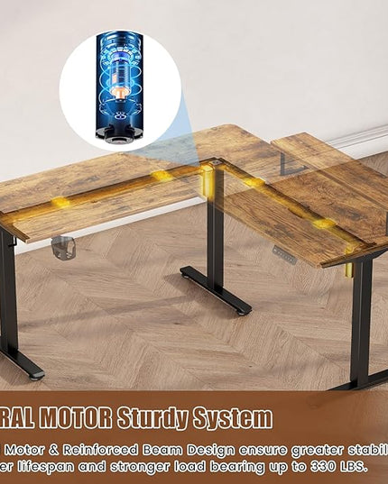 Electric L Shaped Standing Desk with File Cabinet, 59" x 59" Corner Computer Desk with Drawers, Dual Motor Stand Up Desk with Storage, FLYCITY Home Office Standing Desk Adjustable Height, Rustic Brown