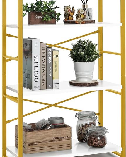 CAPHAUS 3 Tier Small Bookshelf, 24 Inch Width Free Standing Shelf, Bookcase Shelf Storage Organizer, Industrial Book Shelves for Home Office, Living Room, White Wooden Shelves & Gold Frame