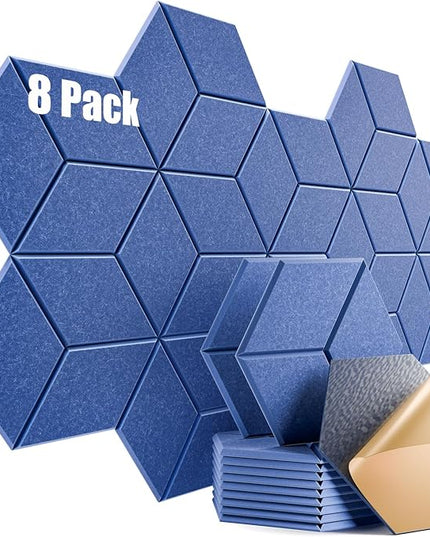 8 Pack Self-Adhesive Acoustic Panels 12" X 10" X 0.4" - Sound Proof Foam Panels for Wall with High Density, Y-Lined Design, Flame Resistant, Absorb Noise and Eliminate Echoes(Sky Blue)