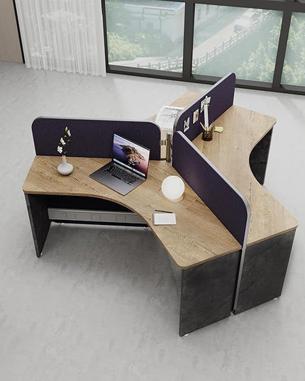 3 Person Office Cubicle Desk Workstation with Drawers & Built-in Power Outlets, Adjustable Wall Partitions, Layouts for Startups and Modern Workspaces,Black Fabric Panels