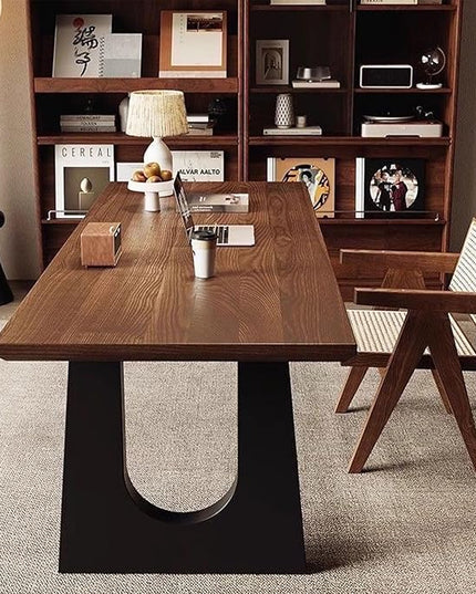 Wooden Executive Office Desk Computer Table Multi-Sized High Cost Performance Stylish Design Metal Legs Versatile Use for Office or Dining Casual Table (Walnut Color, 62.99in)