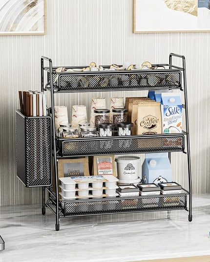 EKNITEY Bathroom Countertop Organizer Shelf - 3 Tier Counter Spice Rack Metal Makeup Rack Small Coffee Station Organizer for Sink/Bedroom/Living room/Kitchen/Office