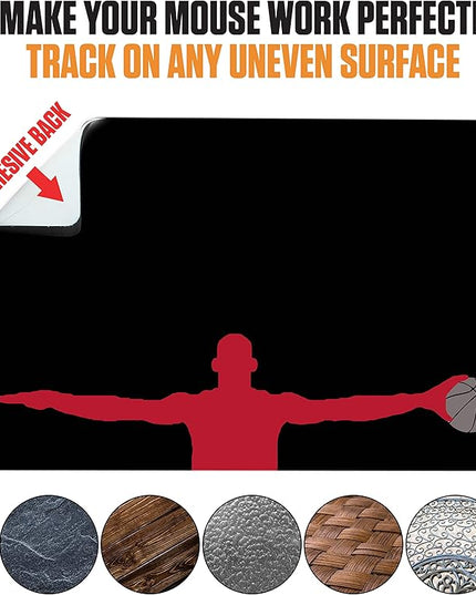 Mouse Pad Adhesive Bottom - Sticks to Any Surface - Portable - Webcam Covers and Screen Cleaner Included (Basketball)