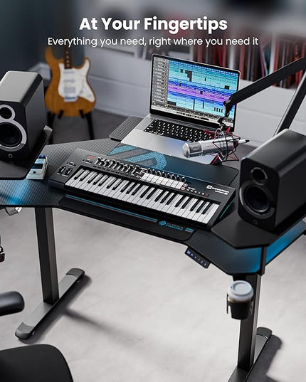 EUREKA ERGONOMIC Aero 55 Inch W Shaped Electric Standing Desk, Height Adjustable Computer Gaming Desk with LED Monitor Shelf, Mouse Pad, Headphone Hook, Cup Holder, Carbon Black